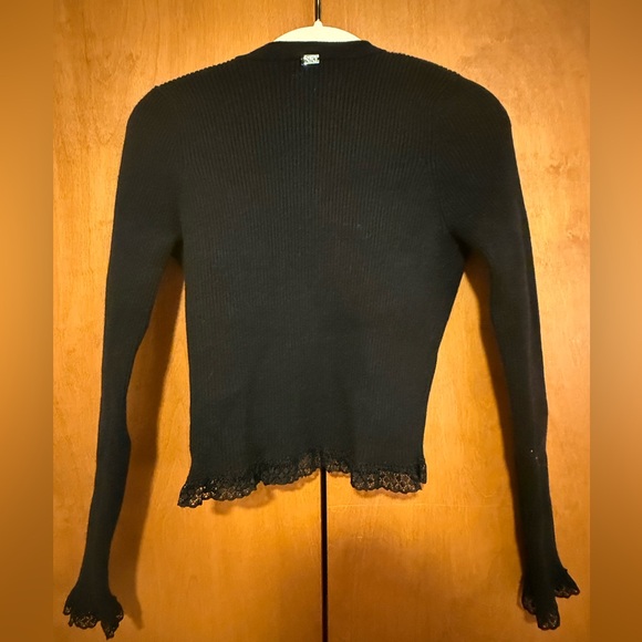 Black V-Neck Lace Trim Cardigan/Sweater for Love and Lemons - Picture 3 of 5